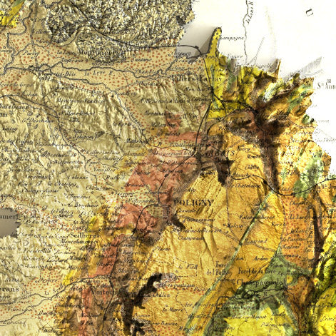 Détail d'une Carte ancienne géologique du Jura (Poligny)