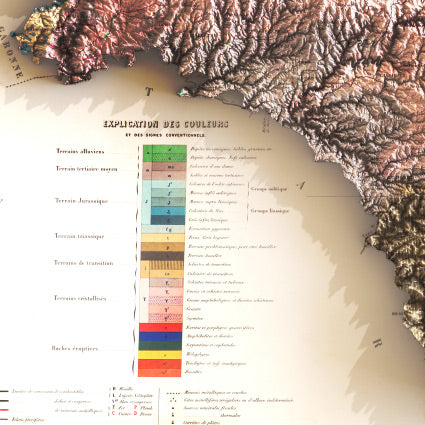detail d'une carte ancienne de l'aveyron avec cartouche des couleurs