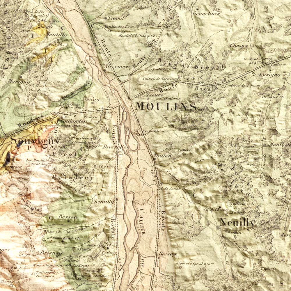 Carte géologique de l'Allier 1844 (détail de la carte)