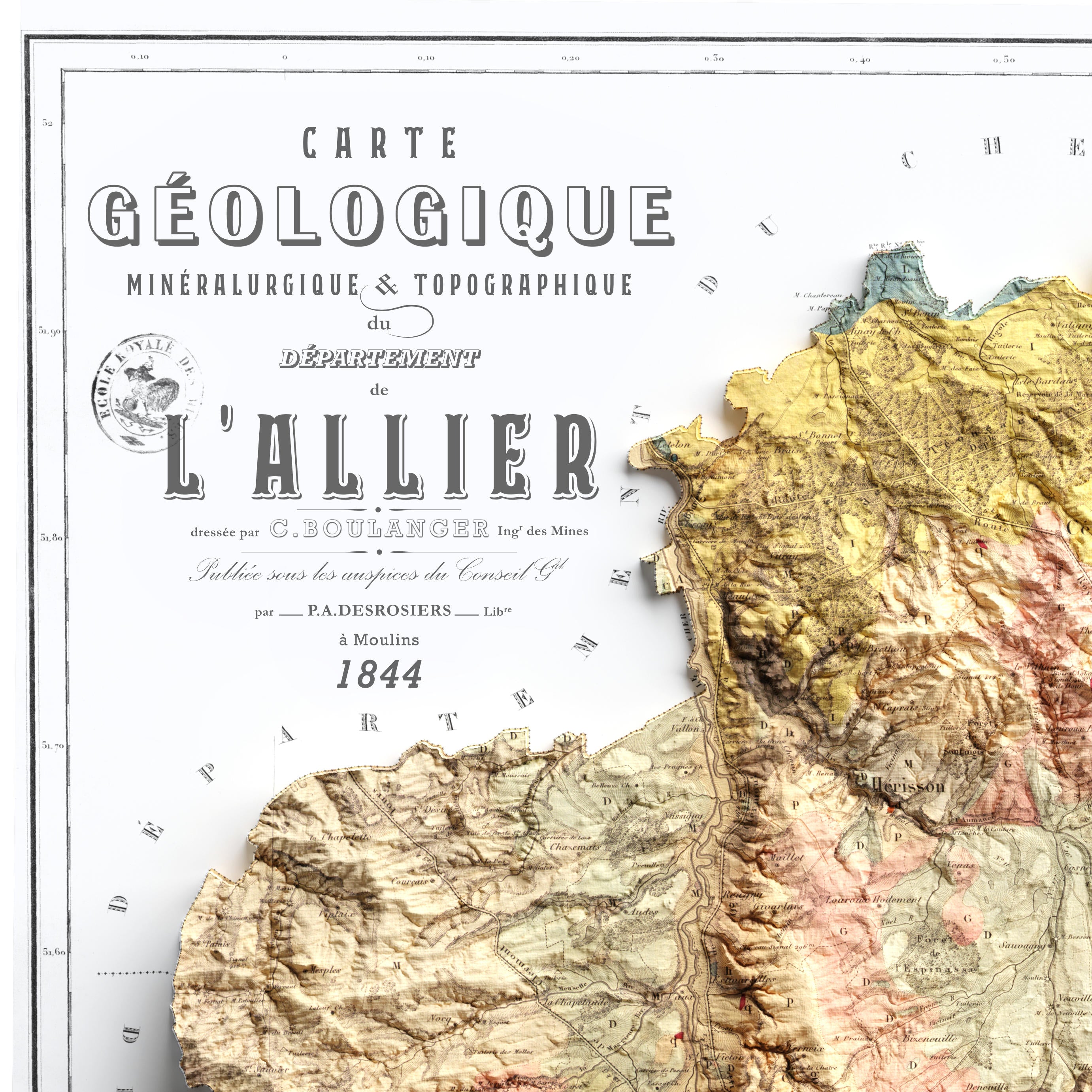 Carte géologique de l'Allier 1844 (détail)
