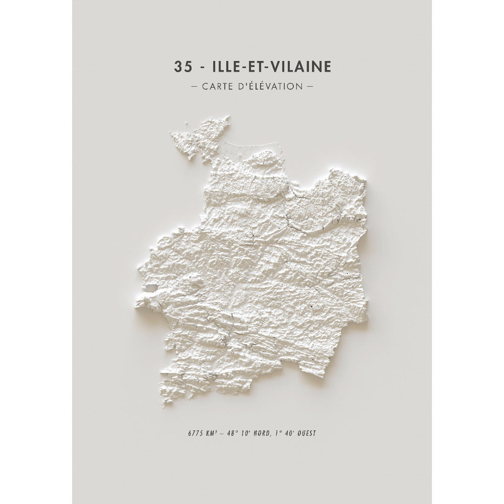 carte élévation blanche de l'ille et vilaine (bretagne)