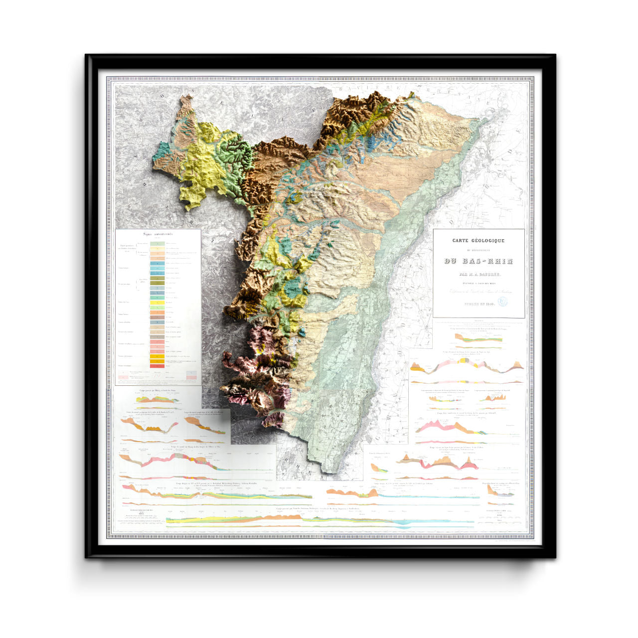 Carte géologique Bas-Rhin 1849 (carte encadrée)