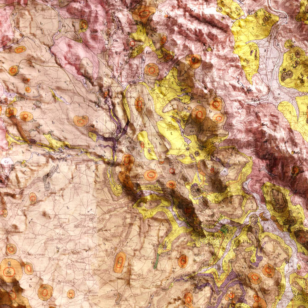 Carte géologique Haute-Loire 1880 détail de la carte