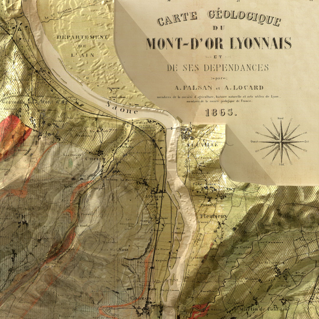 Carte géologique Mont-D'Or Lyonnais 1865 détail