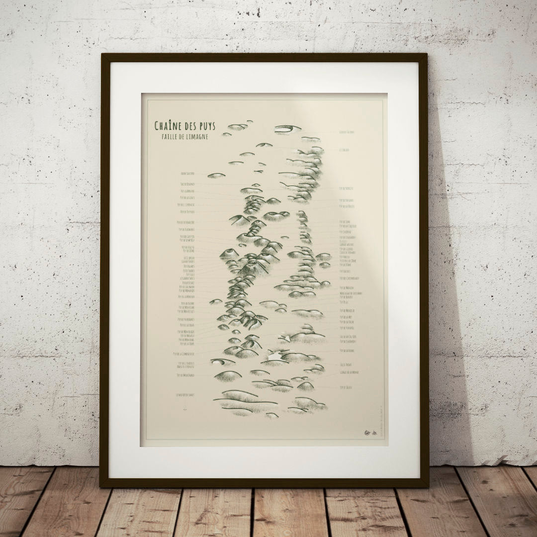 affiche carte de la chaine des puys en auvergne