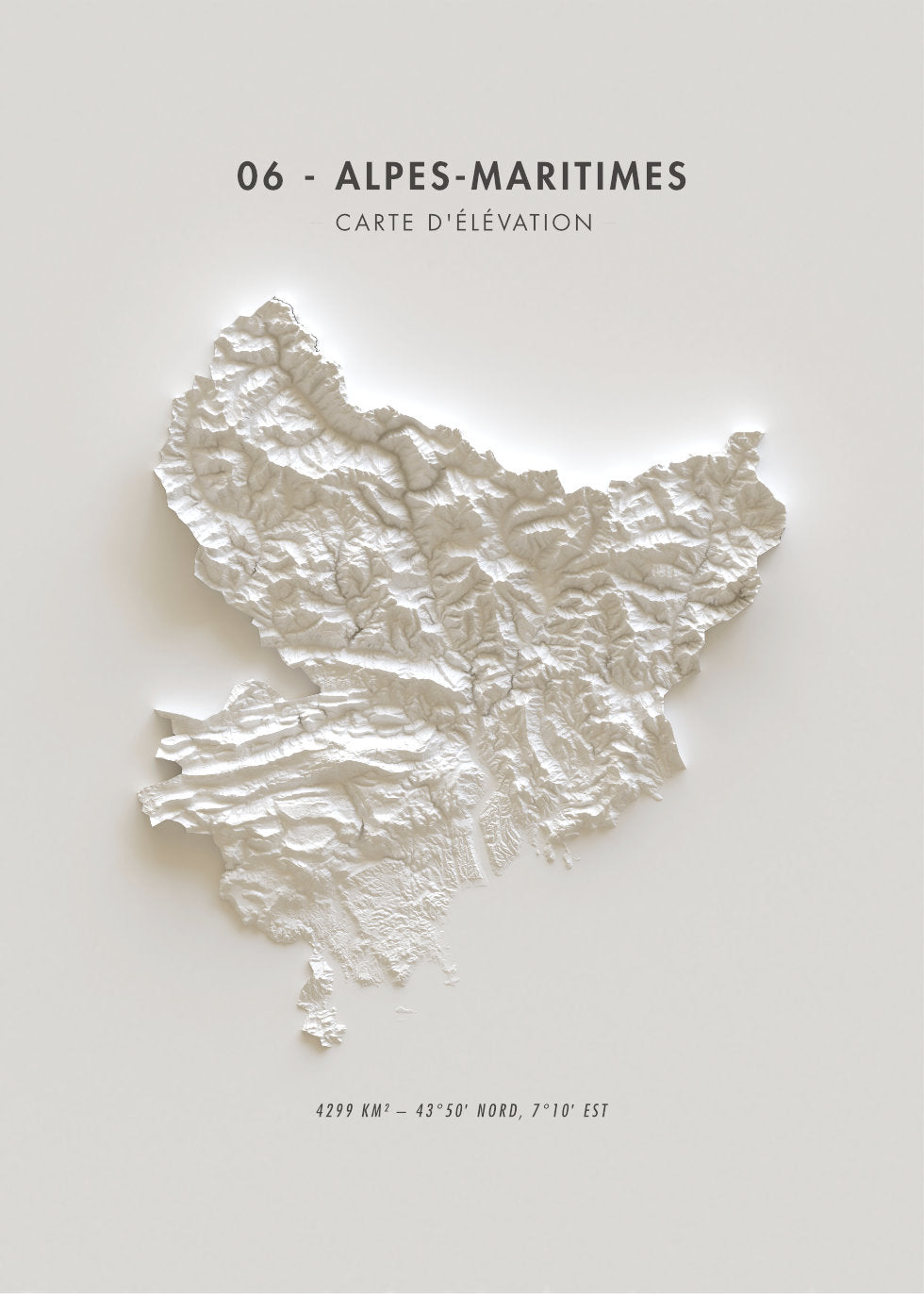 Carte élévation blanche des Alpes-Maritimes