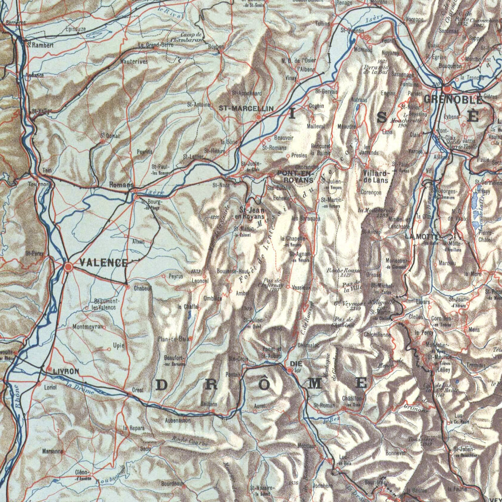 carte routière du dauphiné et de la savoie (détail)