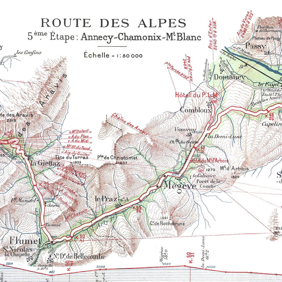 carte de la route des alpes, détail