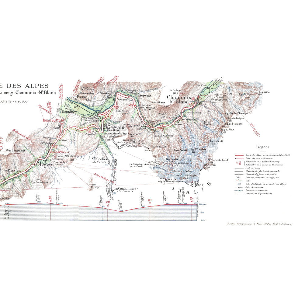 carte de la route des alpes, moitié droite de la carte