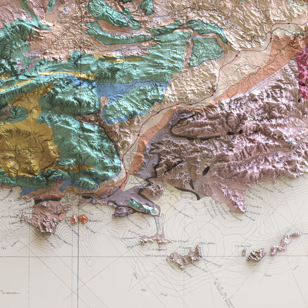 Carte ancienne géologique de l'ancienne Provence détail sur Toulon