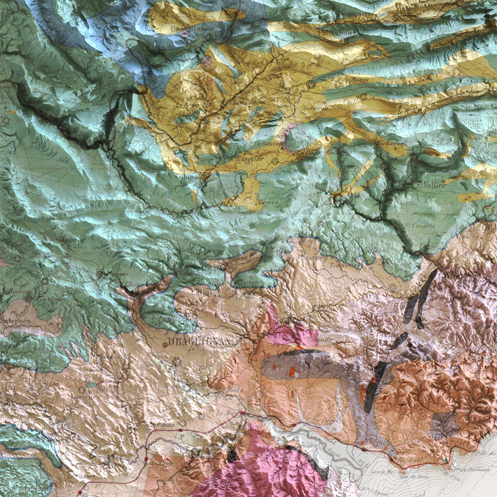 Carte ancienne géologique de l'ancienne Provence (détail)