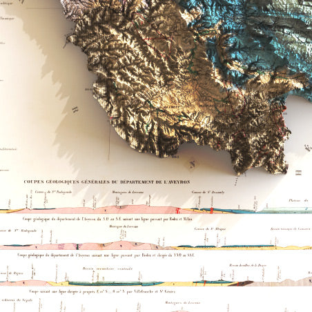 detail d'une carte de l'aveyron avec coupes géologiques