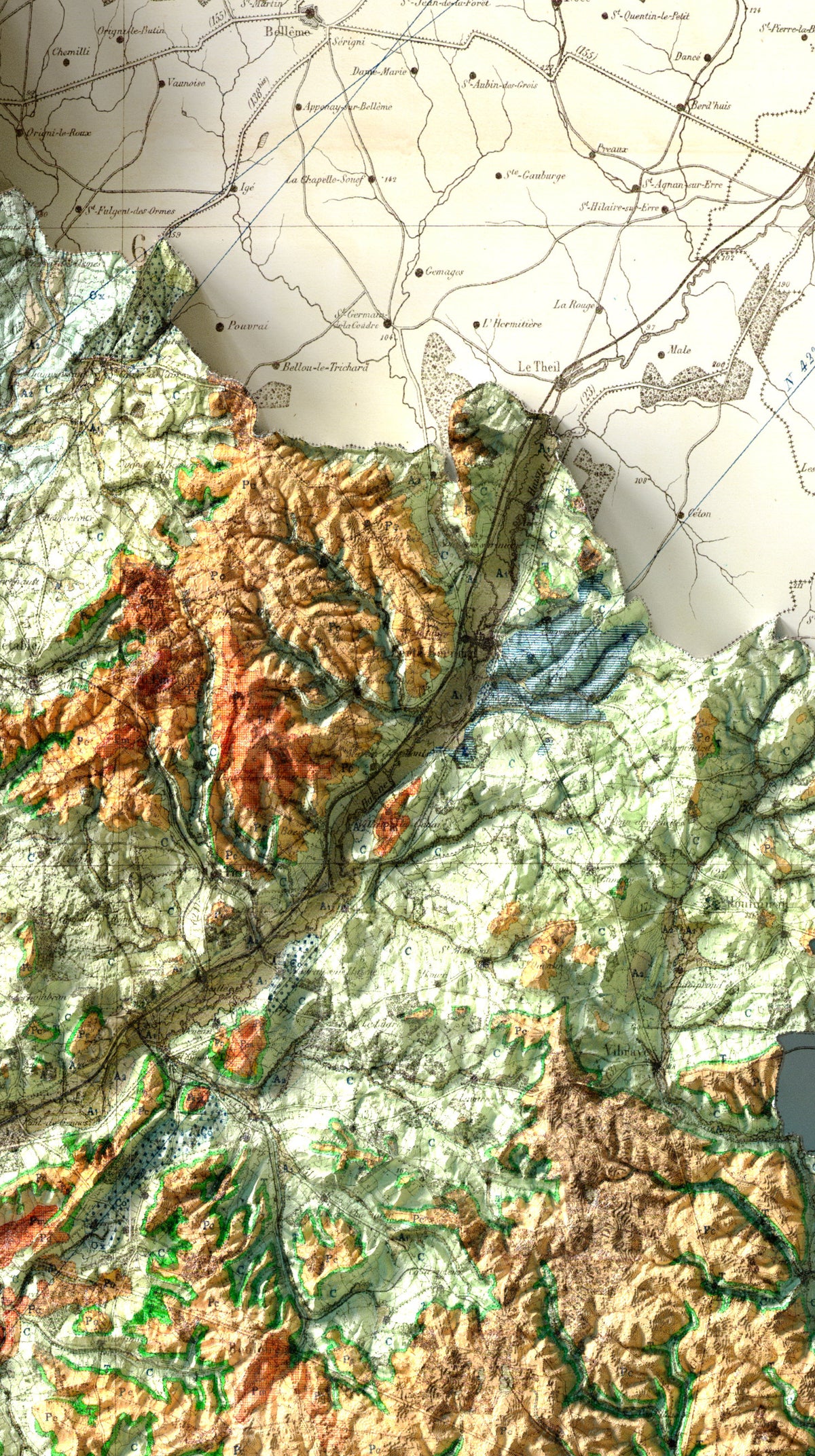 Carte géologique Sarthe 1874 (détail)