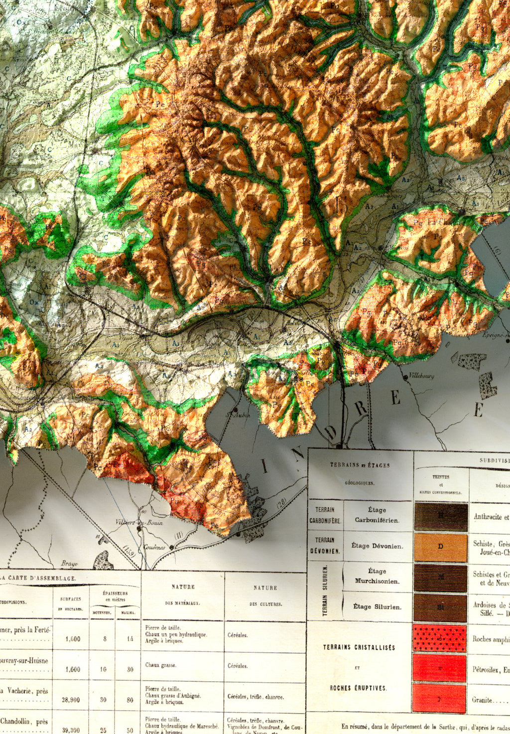 Carte géologique Sarthe 1874 (détail)