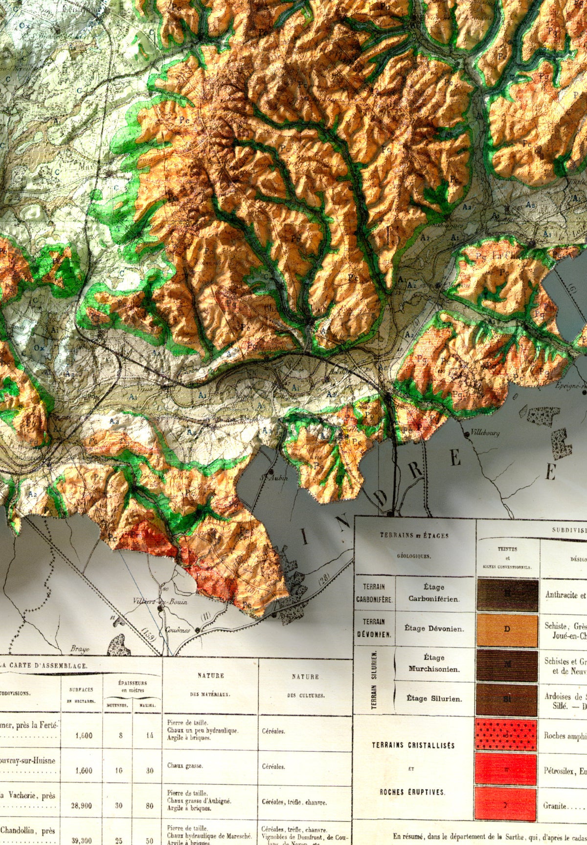 Carte géologique Sarthe 1874 (détail)