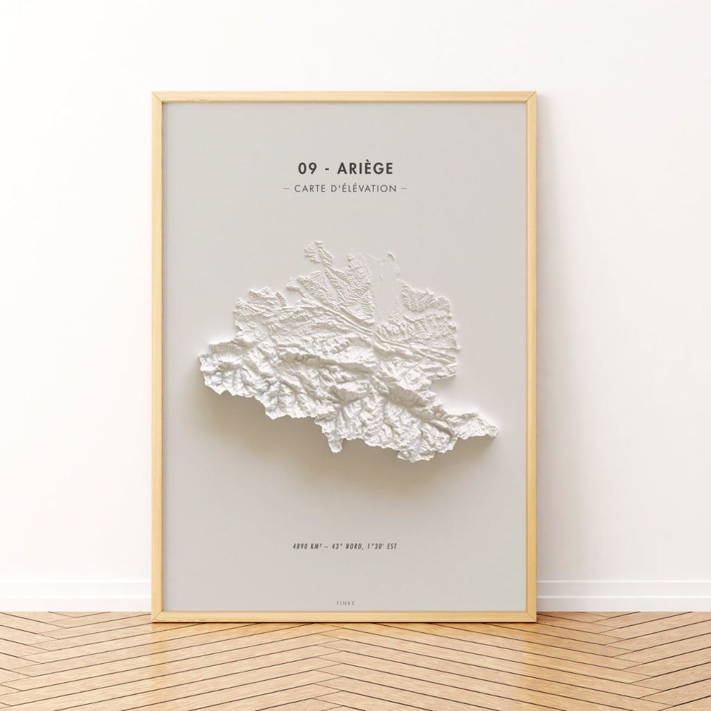 Carte minimaliste blanche de l'ariège