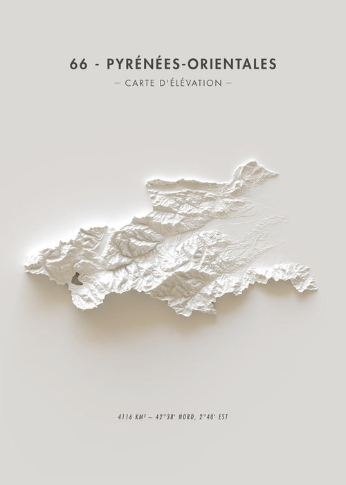 affiche carte élévation de Pyrénées-Orientales (détail)