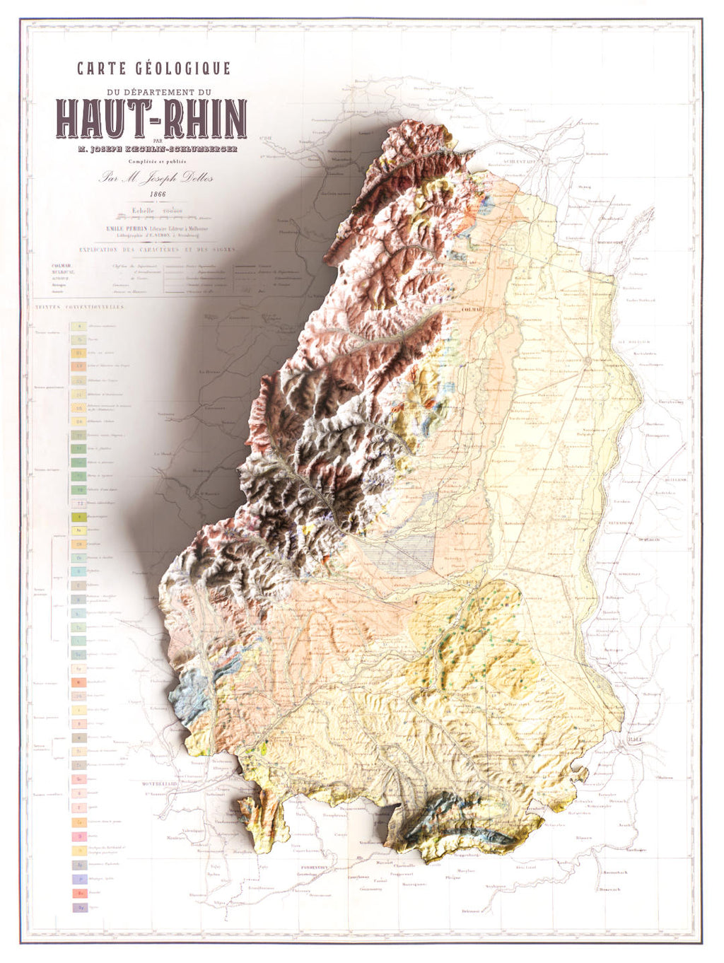 Carte géologique Haut-Rhin et Territoire de Belfort 1866