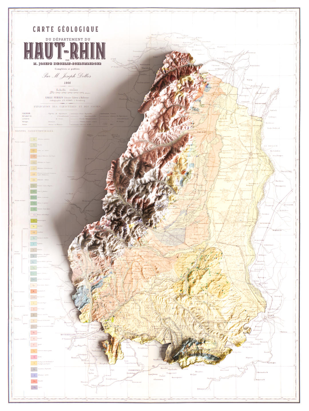 Carte géologique Haut-Rhin et Territoire de Belfort 1866