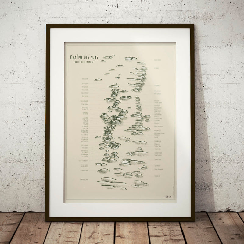 affiche carte de la chaine des puys en auvergne