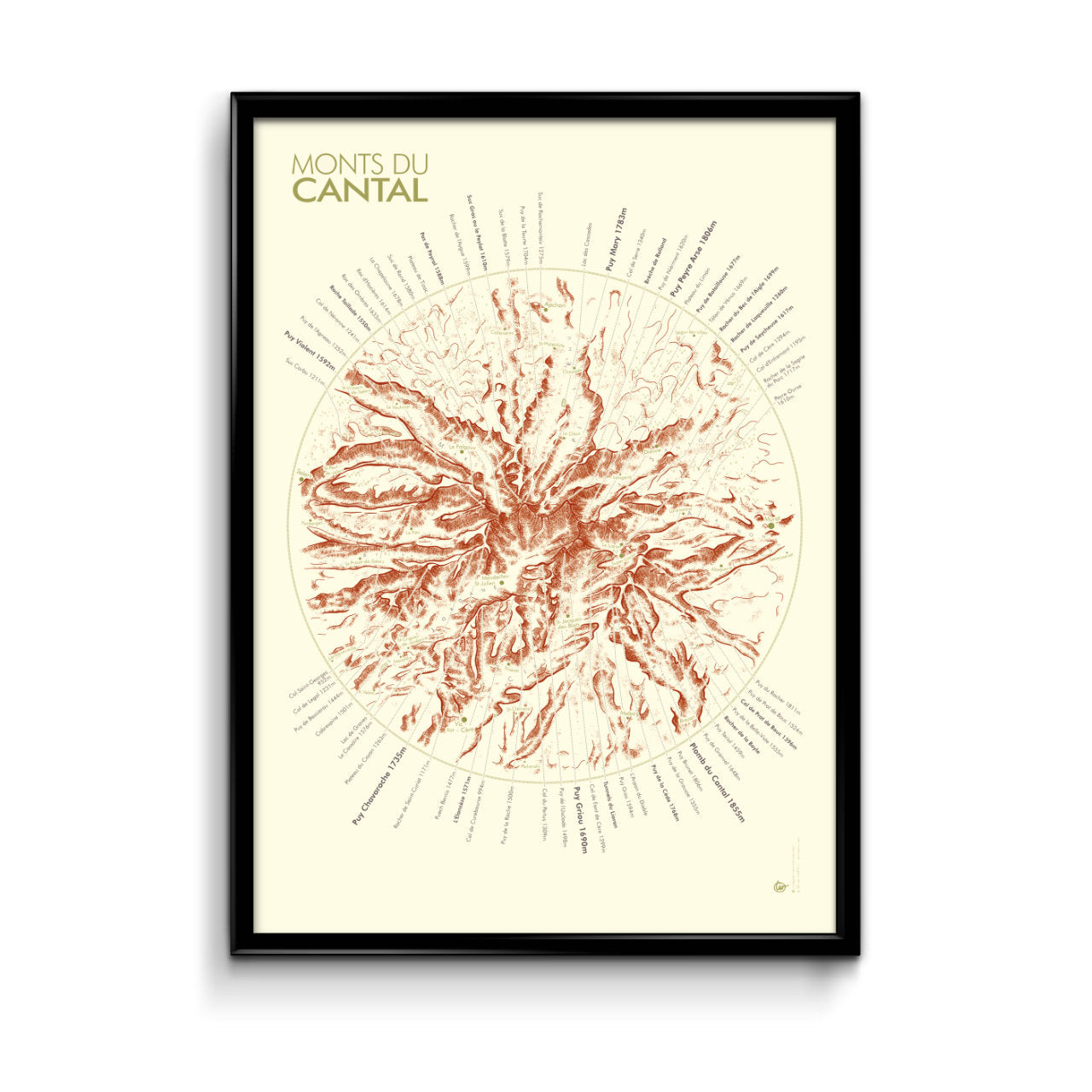 Affiche Carte des monts du cantal