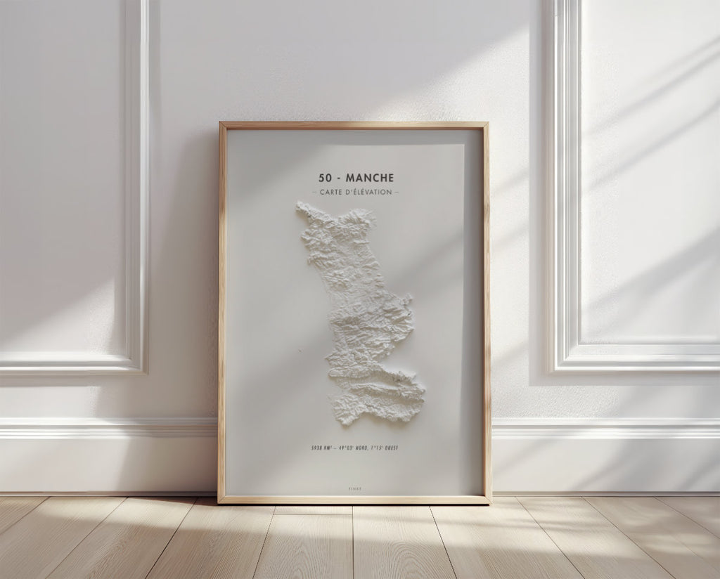 affiche avec carte de la manche en normandie, encadrée