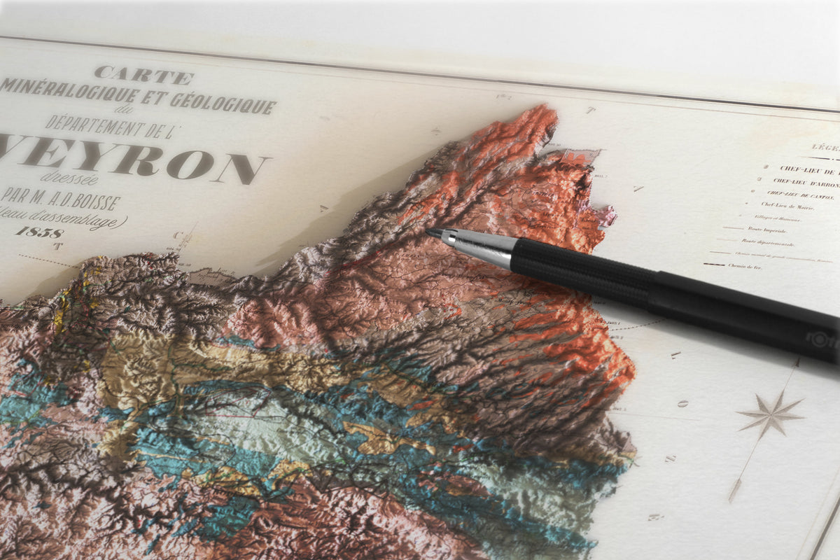 Carte géologique Aveyron 1858