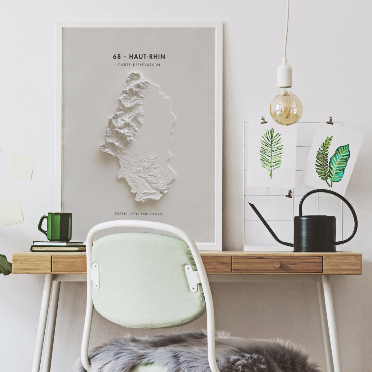 impression carte du haut-rhin mise en situation dans un bureau
